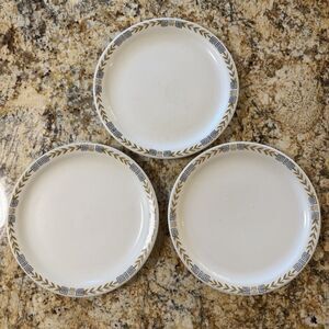 Vintage 3 SHENANGO ESQUIRE Restaurant Ware 9 5/8" Plates Greek Key Gold Laurel